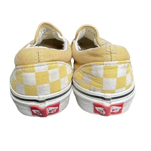 Vans Yellow & White Checkered Slip-On Loafers Size 5.5 Women / 4 Men Canvas Shoe - Picture 6 of 11